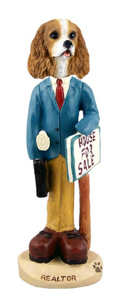 Brown & White Cavalier King Charles Spaniel Male Realtor Doogie Collectible Dog Figurine