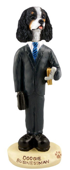 Black & White Cavalier King Charles Spaniel Businessman Doogie Collectible Dog Figurine