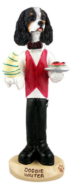 Black & White Cavalier King Charles Spaniel Waiter Doogie Collectible Dog Figurine