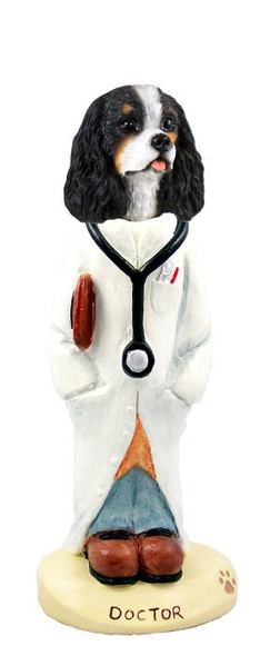 Black & White Cavalier King Charles Spaniel Doctor Doogie Collectible Dog Figurine
