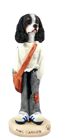 Black & White Cavalier King Charles Spaniel Mail Carrier Doogie Collectible Dog Figurine