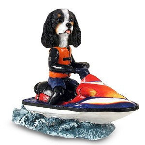 Black & White Cavalier King Charles Spaniel Jet Ski Doogie Collectible Dog Figurine