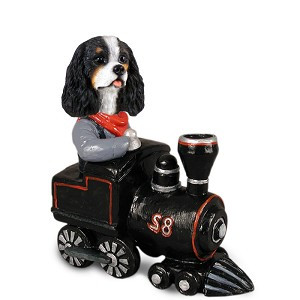 Black & White Cavalier King Charles Spaniel Train Doogie Collectible Dog Figurine