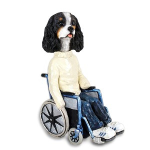 Black & White Cavalier King Charles Spaniel Wheelchair Doogie Collectible Dog Figurine