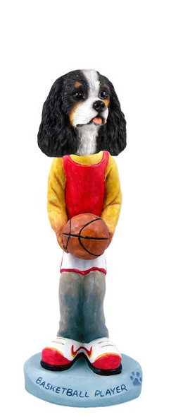 Black & White Cavalier King Charles Spaniel Basketball Doogie Collectible Dog Figurine