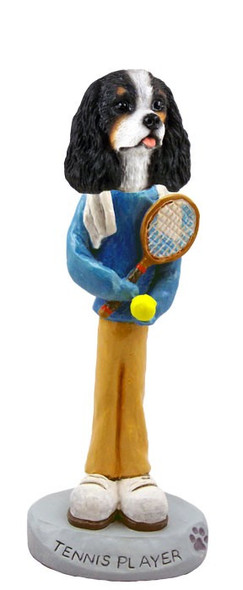 Black & White Cavalier King Charles Spaniel Tennis Player Doogie Collectible Dog Figurine