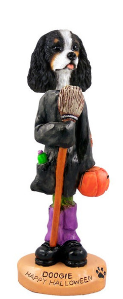 Black & White Cavalier King Charles Spaniel Happy Halloween Doogie Collectible Dog Figurine