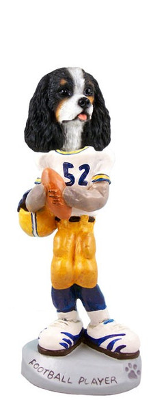 Black & White Cavalier King Charles Spaniel Football Player Doogie Collectible Dog Figurine