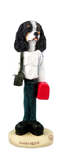Black & White Cavalier King Charles Spaniel Paramedic Doogie Collectible Dog Figurine