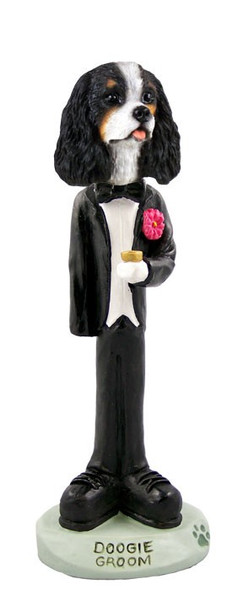 Black & White Cavalier King Charles Spaniel Groom Doogie Collectible Dog Figurine