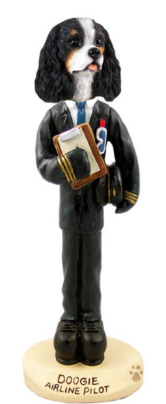 Black & White Cavalier King Charles Spaniel Airline Pilot Doogie Collectible Dog Figurine