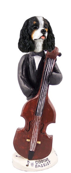 Black & White Cavalier King Charles Spaniel Bassist Doogie Collectible Dog Figurine