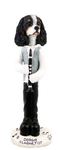 Black & White Cavalier King Charles Spaniel Clarinetist Doogie Collectible Dog Figurine