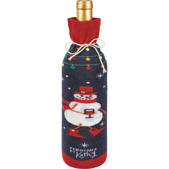 Wine Bottle Sock Holder - Jingle Juice Time - Snowman & Christmas Lights Design from Primitives by Kathy