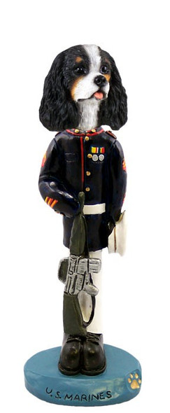Black & White Cavalier King Charles Spaniel U S Marines Doogie Collectible Dog Figurine