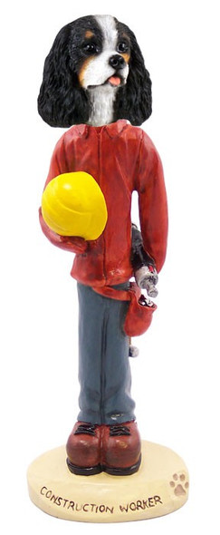 Black & White Cavalier King Charles Spaniel Construction Worker Doogie Collectible Dog Figurine