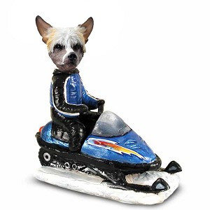 Chinese Crested Snowmobile Doogie Collectible Dog Figurine