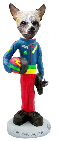 Chinese Crested Racecar Driver Doogie Collectible Dog Figurine
