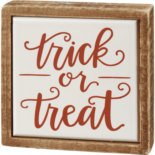 Decorative Wooden Box Sign - Trick Or Treat - Hand Illustrated Design 4x4 from Primitives by Kathy
