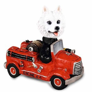 American Eskimo Fire Engine Doogie Collectible Dog Figurine