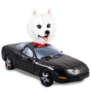 American Eskimo Sports Car Doogie Collectible Dog Figurine
