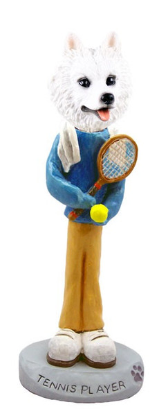 American Eskimo Tennis Player Doogie Collectible Dog Figurine