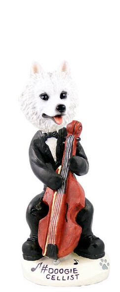 American Eskimo Cellist Doogie Collectible Dog Figurine