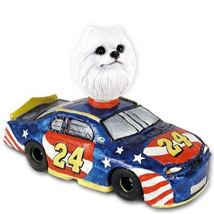 Miniature American Eskimo Race Car Doogie Collectible Dog Figurine