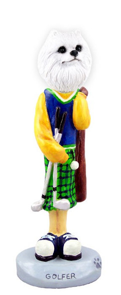Miniature American Eskimo Golf Doogie Collectible Dog Figurine