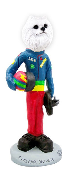 Miniature American Eskimo Racecar Driver Doogie Collectible Dog Figurine