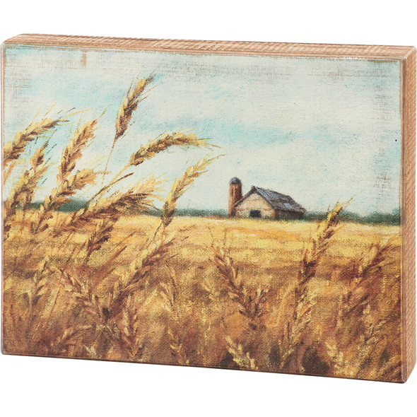 Decorative Wooden Box Sign Decor - Wheat Field & Farmhouse Barn 10x8 from Primitives by Kathy