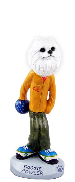 Miniature American Eskimo Bowler Doogie Collectible Dog Figurine