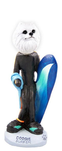 Miniature American Eskimo Surfer Doogie Collectible Dog Figurine