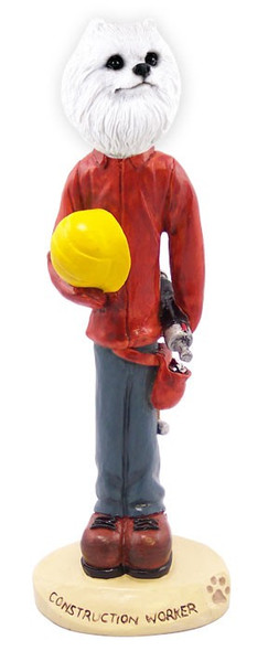 Miniature American Eskimo Construction Worker Doogie Collectible Dog Figurine