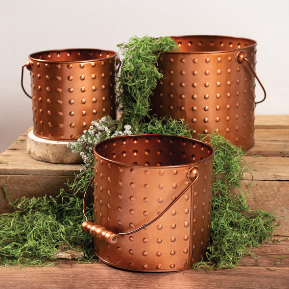 Set of 3 Metal Buckets - Copper Dots Design (Various Sizes) from Primitives by Kathy