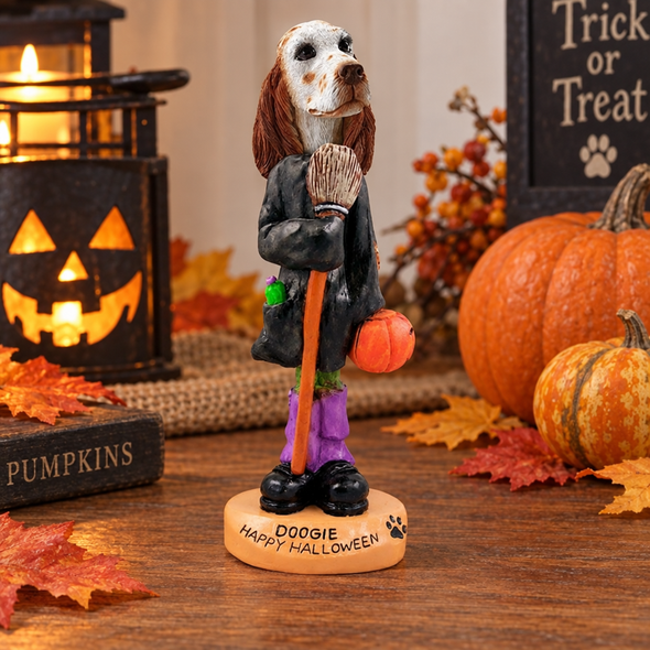 Orange Belton English Setter Happy Halloween Doogie Collectible Dog Figurine