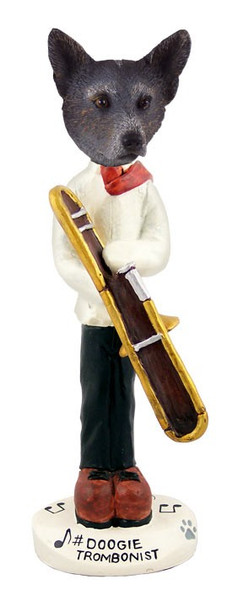Blue Australian Cattle Dog Trombonist Doogie Collectible Dog Figurine