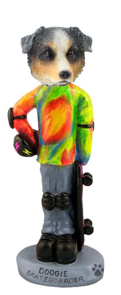 Blue Australian Shepherd Skateboarder Doogie Collectible Dog Figurine