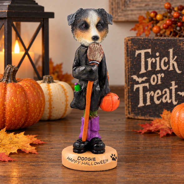 Blue Australian Shepherd Happy Halloween Doogie Collectible Dog Figurine