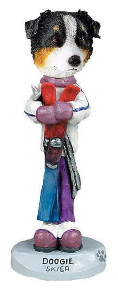 Tricolor Australian Shepherd Skier Doogie Collectible Dog Figurine