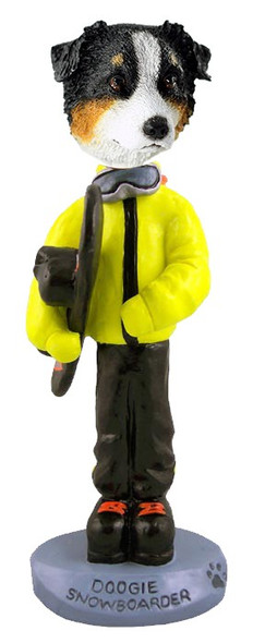 Tricolor Australian Shepherd Snowboarder Doogie Collectible Dog Figurine