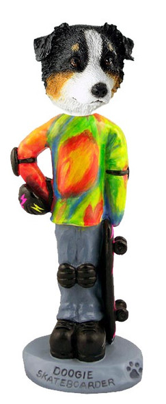 Tricolor Australian Shepherd Skateboarder Doogie Collectible Dog Figurine