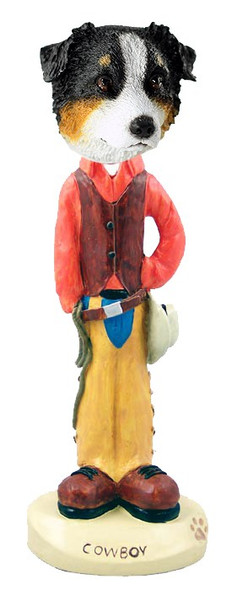 Tricolor Australian Shepherd Cowboy Doogie Collectible Dog Figurine