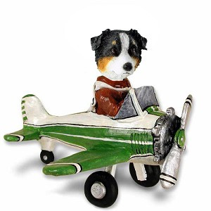 Tricolor Australian Shepherd Airplane Doogie Collectible Dog Figurine