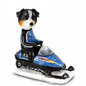 Tricolor Australian Shepherd Snowmobile Doogie Collectible Dog Figurine