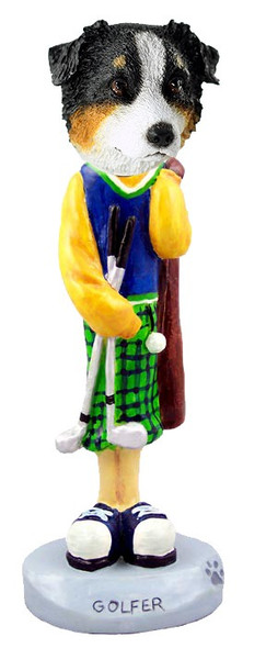 Tricolor Australian Shepherd Golf Doogie Collectible Dog Figurine