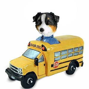Tricolor Australian Shepherd School Bus Doogie Collectible Dog Figurine