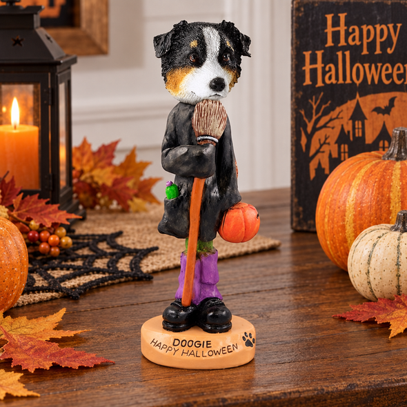 Tricolor Australian Shepherd Happy Halloween Doogie Collectible Dog Figurine