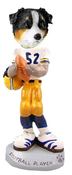 Tricolor Australian Shepherd Football Player Doogie Collectible Dog Figurine