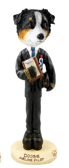 Tricolor Australian Shepherd Airline Pilot Doogie Collectible Dog Figurine